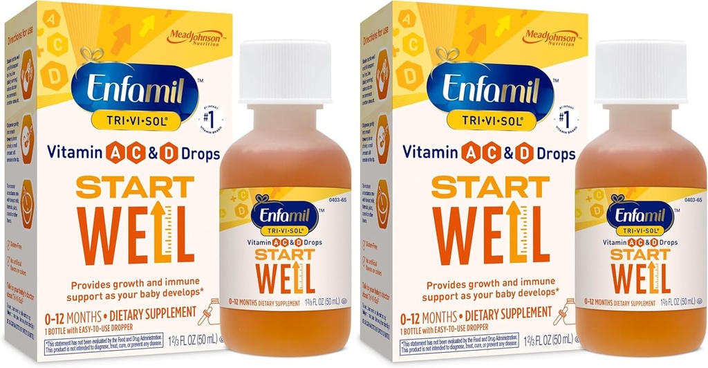 Enfamil Prenatals & Baby Vitamíny Tri- Vi- Sol Vitamin A, C & D Multi- Vitamin Kapky pro kojence, Podporuje růst a imunitní zdraví, 50 ml Kapky Lahvička, 1.69 Fl Oz (Balení 2), MJ-030
