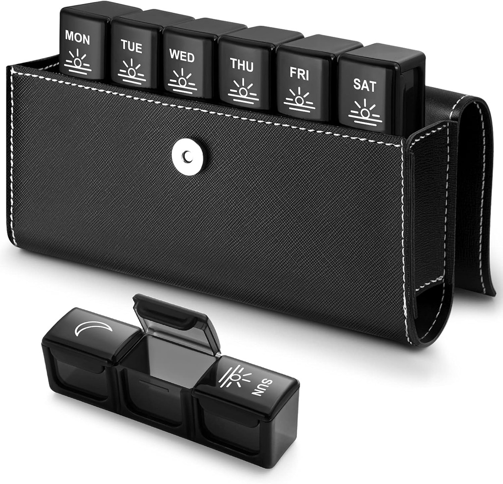 Bug HULL 3x denně Pořadatel pilulky s PU pouzdrem - Týdenní cestovní medicína Box pro 3 krát denně