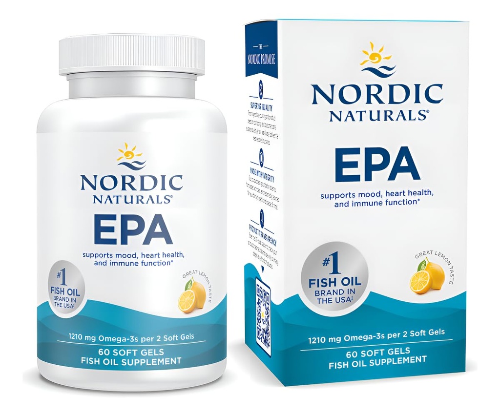 Nordic Naturals EPA, Lemon - 60 měkkých gelů - 1210 mg Omega33 - Vysoce intenzivní EPA vzorec pro pozitivní nálady, srdeční zdraví a zdravou imunitu - 30 Služeb
