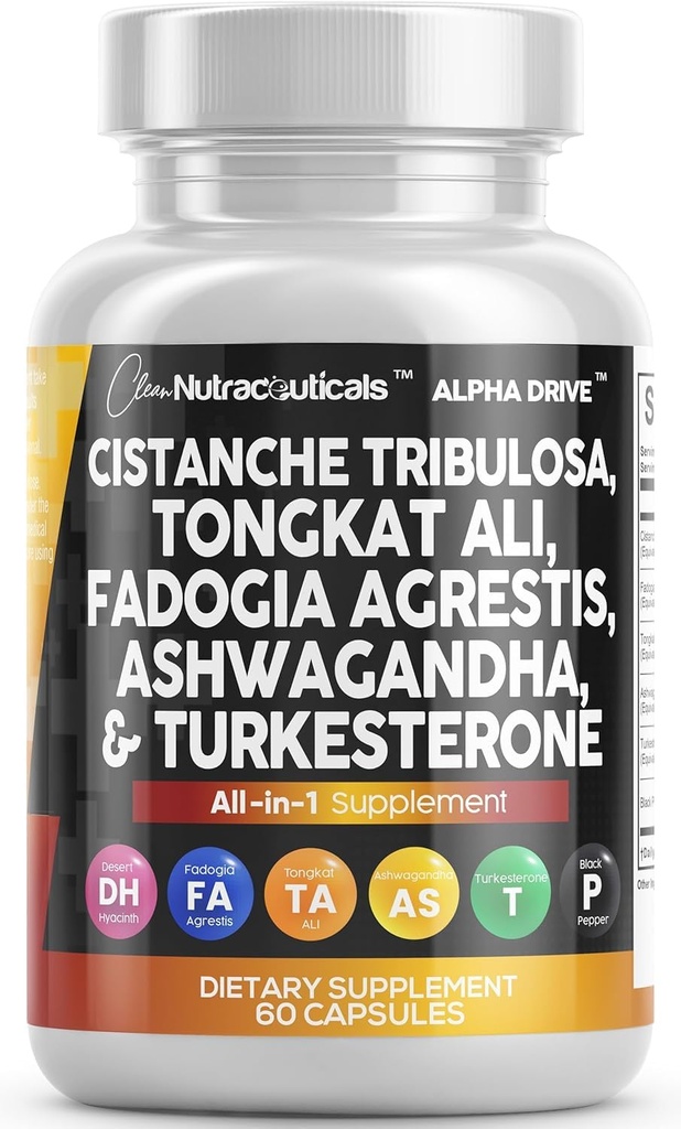 Clean Nutra Cistanche Tribulosa Fadogia Agrestis Tongkat Ali Turkesterone Pills Ashwagandha Kapsle Dodatek pro muže - 60 Počet