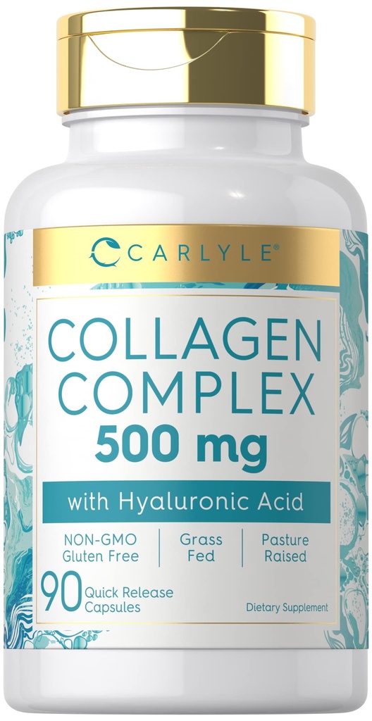 Carlyle Collagen pilulky s Hyaluronic Acid 500mg Acid 124; 90 Kapsle 124; Hydrolyzované kolagen dodatek 124; Non- GMO, gluten zdarma