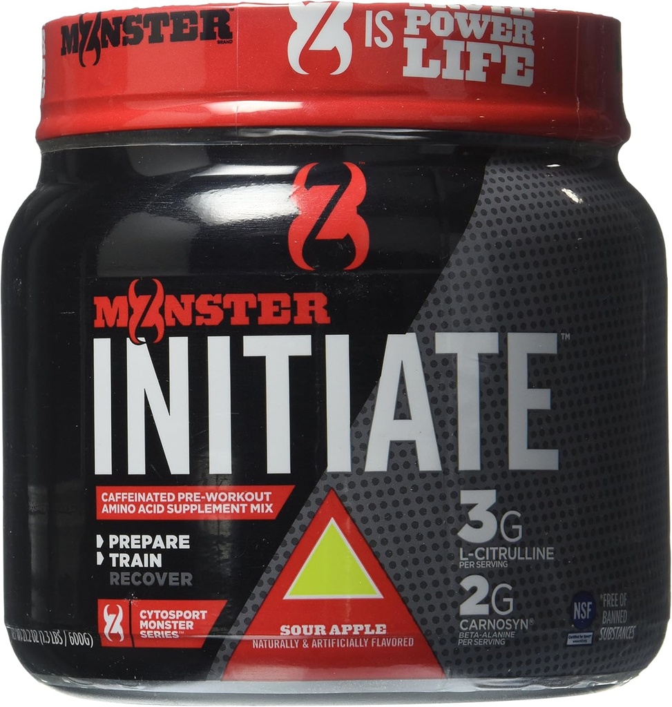 Cytosport Monster Initiate Nutritional Drink, Pre Workout Powder, Sour Apple ochucený, 600 Gram (30 Služeb)