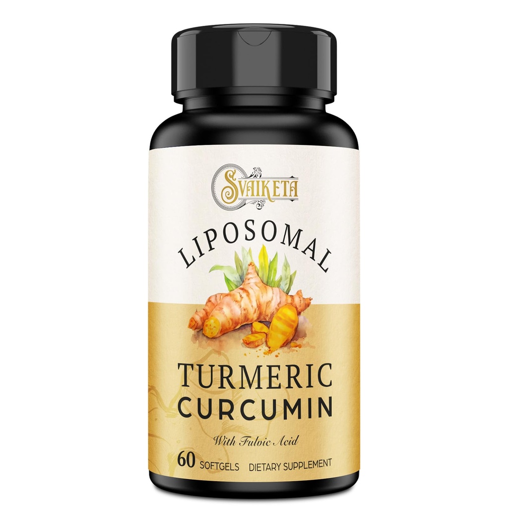 Lipozomální kurkumin dodatek 2000mg, 95% standardizovaný Curcuminoid Extract & Organic Root Powder s Piperine Black Pepper Fruit (15mg), 60 softgelů