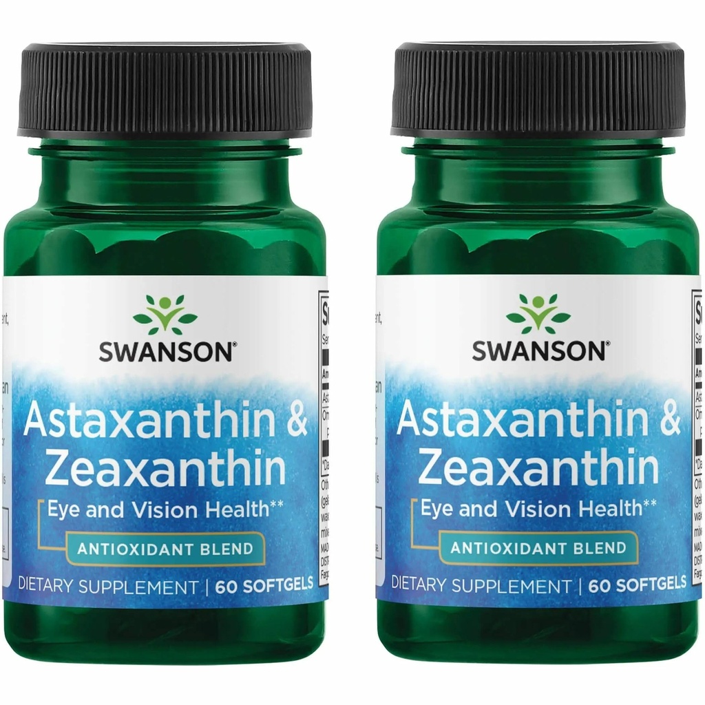 Swanson Astaxanthin & Zeaxanthin Eye Health Supplement for Screen- Heavy Professionals with 4 mg Astaxanthin & 4 mg OmniXan Zeaxanthin (60 Softgels, 2 Pack)