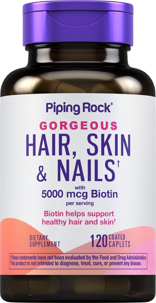 Piping Rock vlasy kůže a nehty Vitaminy 124; 120 Caplet pilulky 124; s kolagen 124; 5000 mcg Biotin 124; Non- GMO, gluten zdarma dodatek