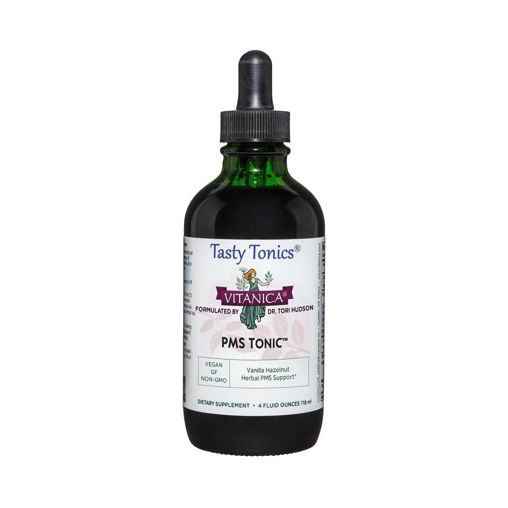 Vitanica PMS Tonic, Premenstruační podpora a pomoc, Saint Johns Wort, Dong Quai, Chaste Tree Berry, Wild Yam a další, Vegan, 4 Ounce