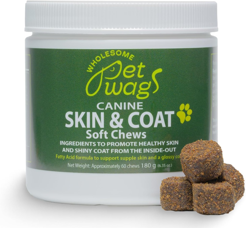 Alergie & Itch Relief for Dogs - Skin & Coat Soft Chews w / Omega-3, Fish Oil, Biotin, Kolagen - Reduces Shedding, Promotes Health Skin & Shiny Fur - 60ct