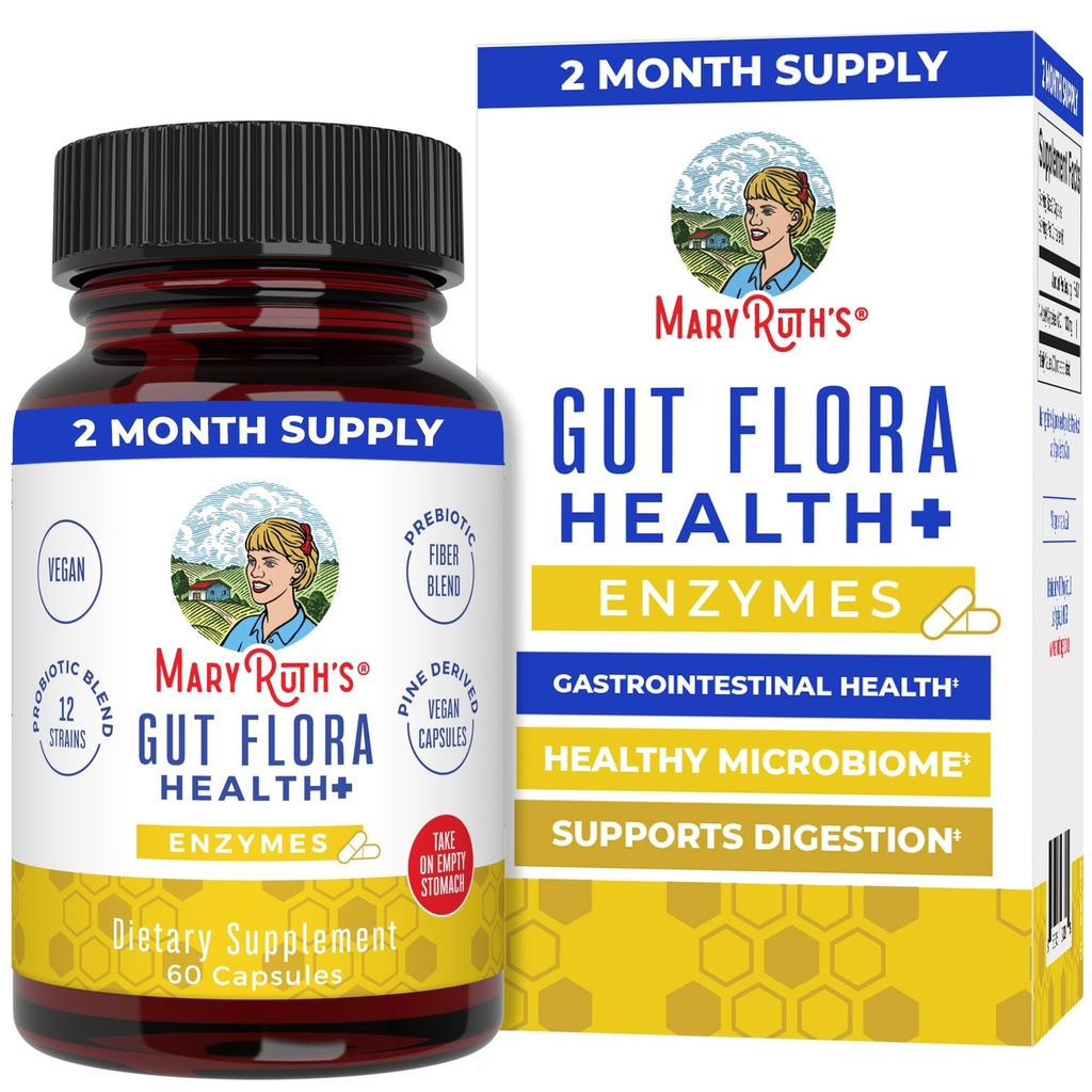 MaryRuth 's Gut Flora Health + Enzymy CLAS124; Prebiotické a probiotické trávicí enzymy pro zdravé Gut biome & Digestive Support CLAS124; Gastrointestinální zdraví CLP Certified CLAS124; 60 Kapsle CLAS124; Až 2 Měsíční dodávky