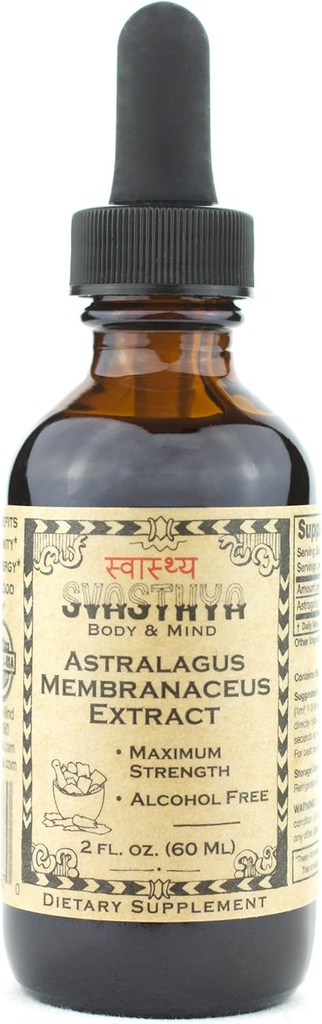 SVASTHYA Body & MIND Astragalus Membranaceus Liquid Extract - Zvyšuje imunitní systém & Duševní čistotu, Natural Healing & Stress Relief, Made in the USA, GMP, 2 oz