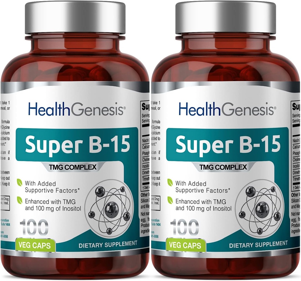 Super B- 15 100 Vcaps 2 Pack - Niacin vápník Cholin Inositol DMG TMG - Podporuje zdravé hladiny kyslíku energie