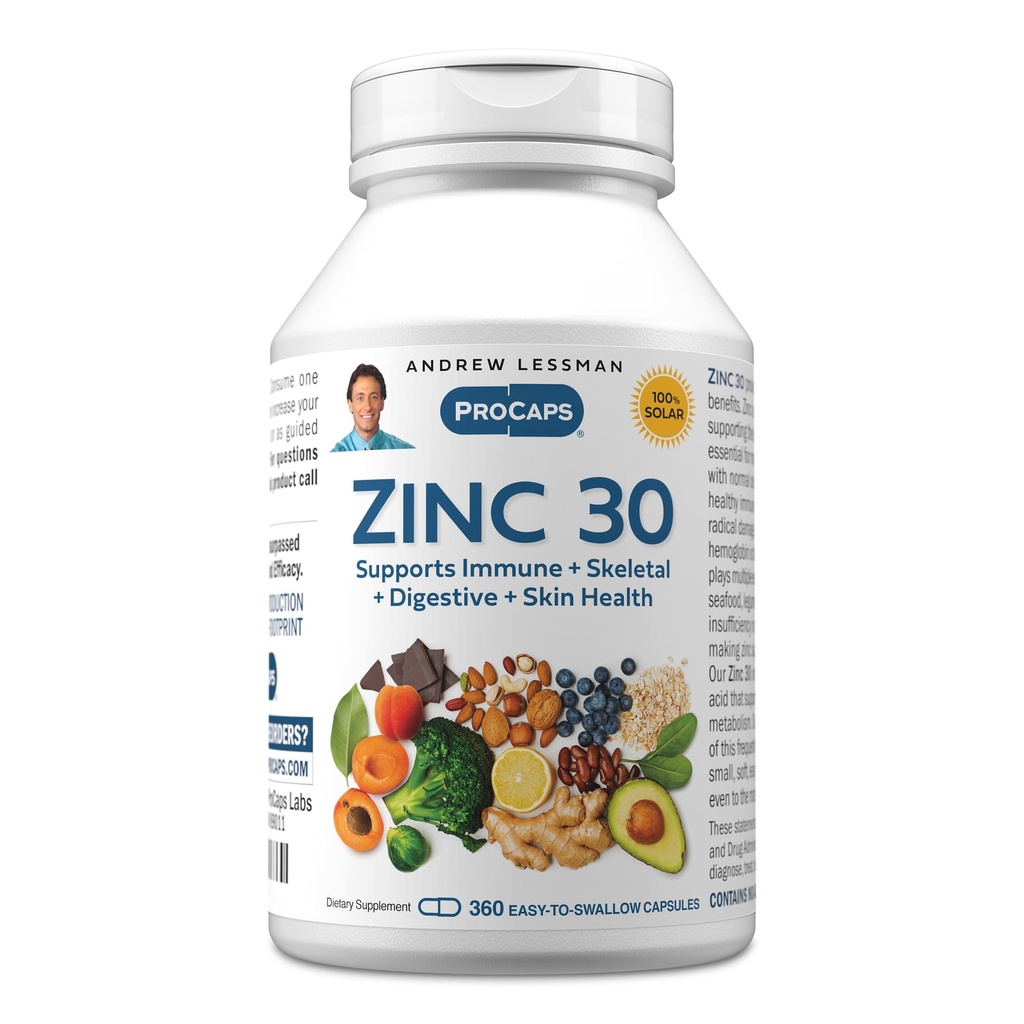 ANDREW LESSMAN Zinek 30 mg - 360 tobolek - Vysoce absorbovatelný zinek Citrát. Podporuje imunitní, skeletální, trávicí a kožní zdraví. Snadné spolknutí tobolky. Žádné doplňkové látky