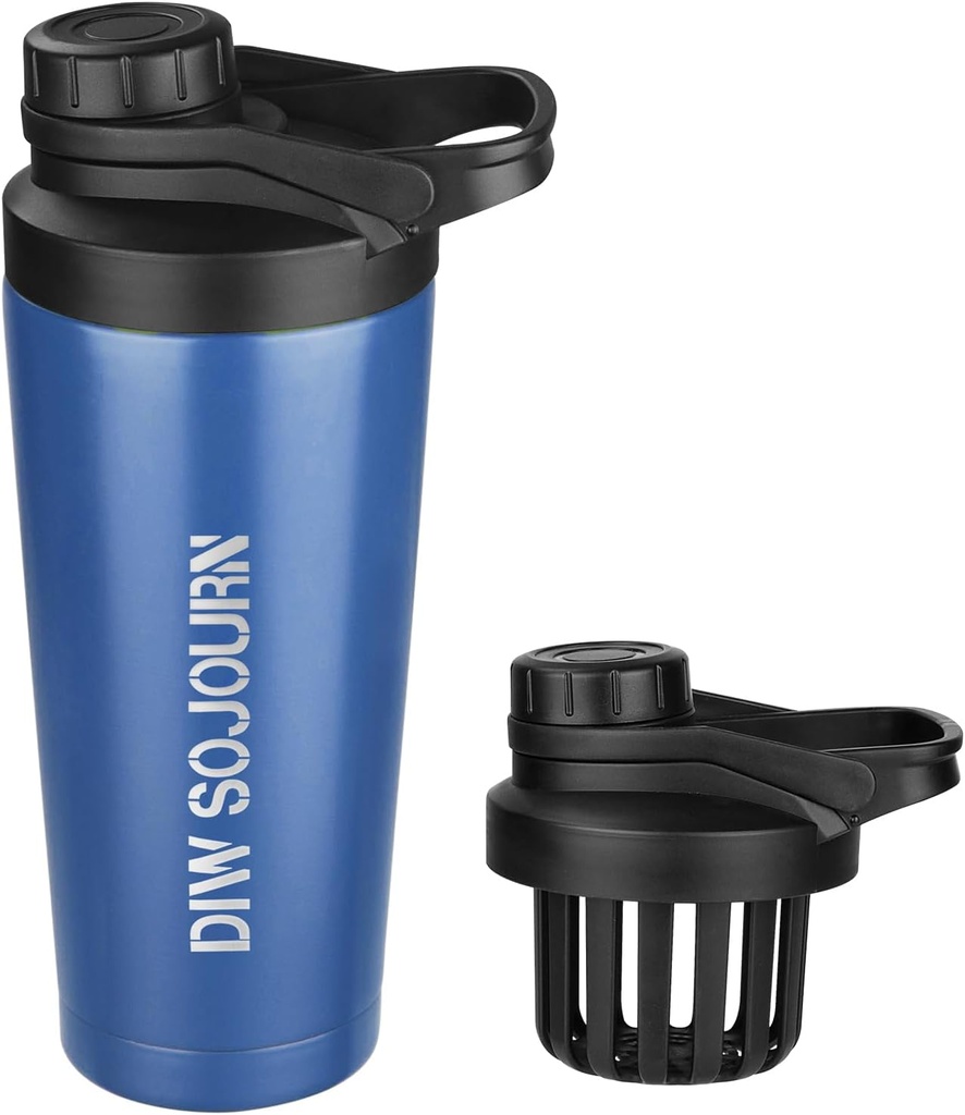 DIW 24 oz Shaker láhev, nerezová ocel Mix láhev s Noise- Free Design, Izolovaný kovový Shaker Cup pro proteinové směsi a Pre Workout, Gym Cup Shaker (Navy Blue)