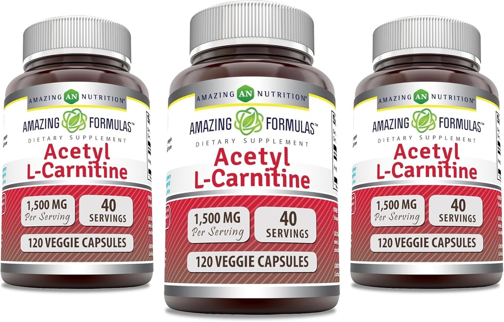 Amazing Appendias Acetyl L-Carnitin 1500 Mg Per Serving Veggie Kapsle Dodatek 124; Non-GMO CLAS124; Gluten Free CLAS124; Made in USA CLAS124; Vhodné pro vegetariány (120 Počet) 124; Balení 3