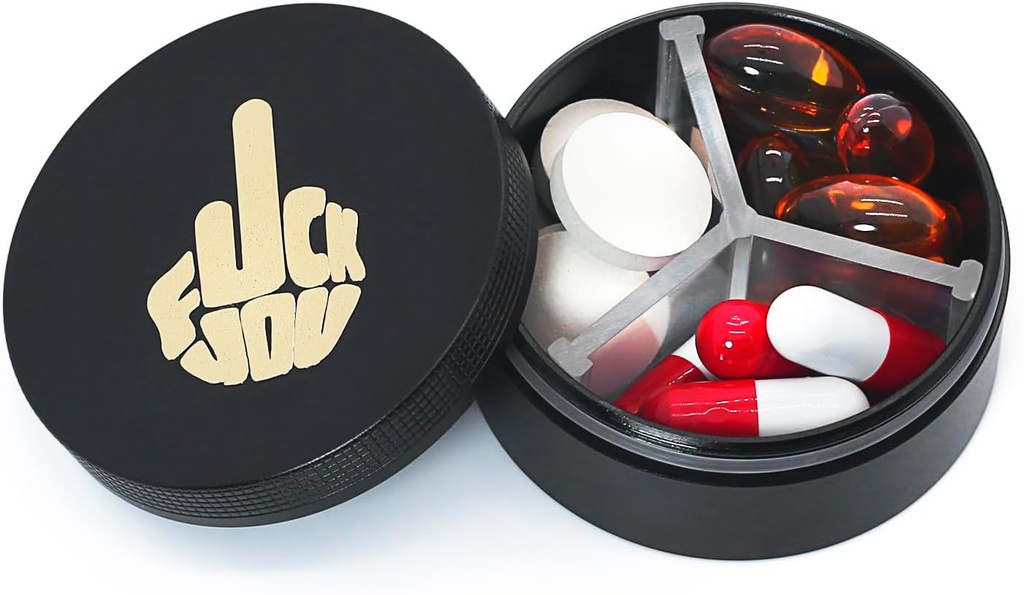 Malý Pouzdro 3 Compartments, Metal Round Portable Pill Box, Vodotěsný Travel Pill Organizátor, Kapesní Purse Medicine Držák vitaminu EDC Kontejner (černá s prstem)