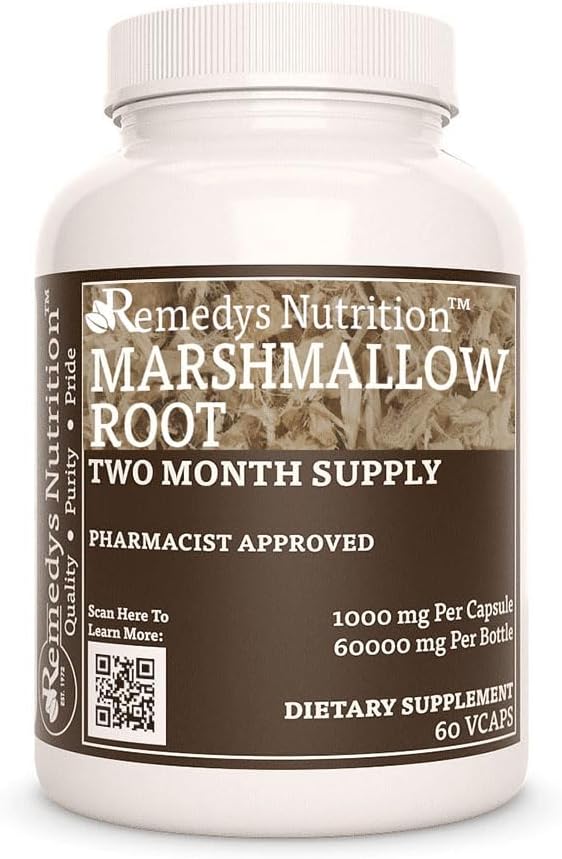 Remedy je výživa Marshmallow Root 124; 1000 mg, 60 Vegan Kapsle Bylinné dietní dodatek 124; Dva měsíce dodávky