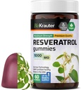 BIO KRAUTER Resveratrol Gummies - 1000 mg Síla - 60 Vegan Chews - 98% čistý trans Resveratrol Supplement - Antioxidant Support