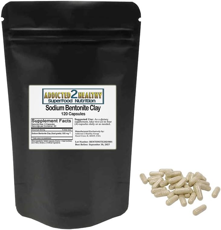 Potravinářský stupeň Bentonit Clay Práškové kapsle (1000 mg) 120 Počet podle závislosti 2 Zdravý