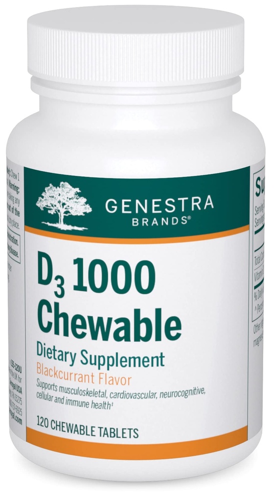 Genestra Brands D3 1000 Žvýkací 124; Dodatek vitaminu D 124; 120 Žvýkací tablety 124; Přírodní černý rybíz Flavor
