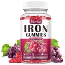 Železné gumy dodatek pro ženy a muže, Železné doplňky pro anemii s vitaminem C, B12, Folate- Blood Builder & Energy Support for Iron Deficiency- Grape Flavor, Vegan, 60 Gummies