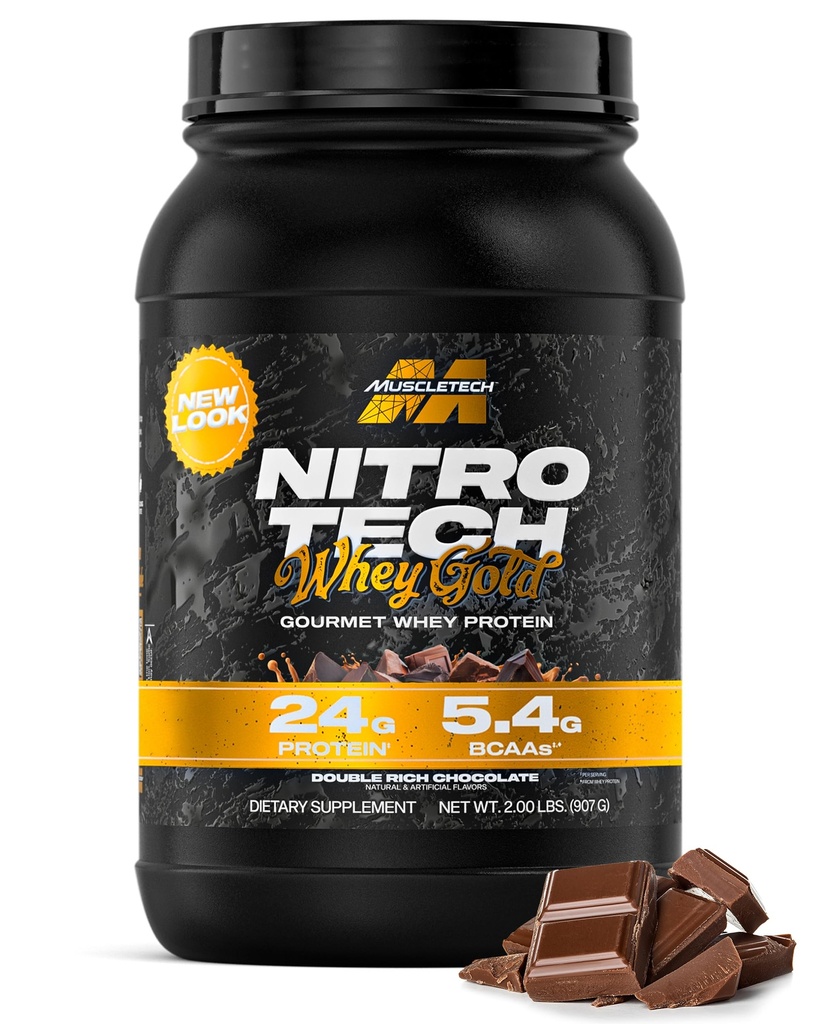 Muscletech Whey Protein Powder (Double Rich Chocolate, 2LB) - Nitro- Tech Whey Protein Isolate Smoothie Mix for Lean Muscle & Recovery - 24g syrovátkového zlata pro ženy a muže - Balení May Vars