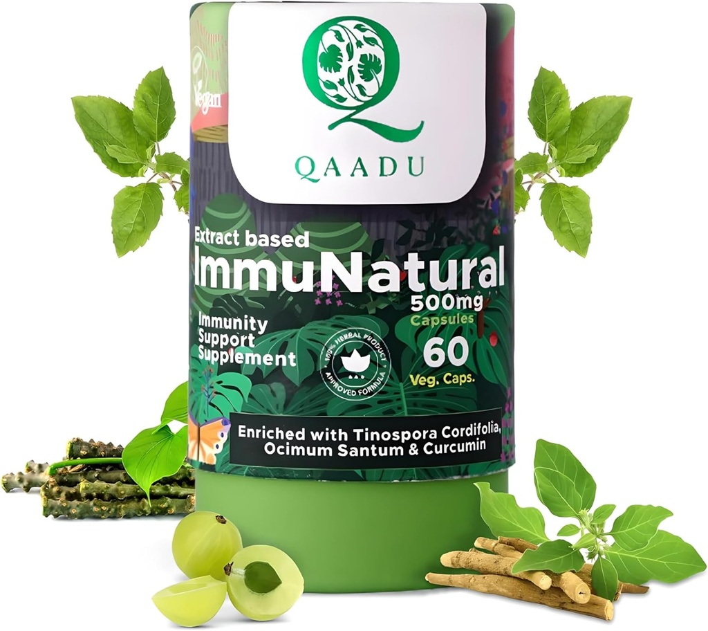 ImmuNatural pro dospělé 60 Kapsle 124; Přírodní, Vegan Ayurvedic Imunity Boostery 124; Ashwagandha Tulsi Amla Haldi Muleti Giloy 124; Vhodné pro 13 Roky + 500 mg