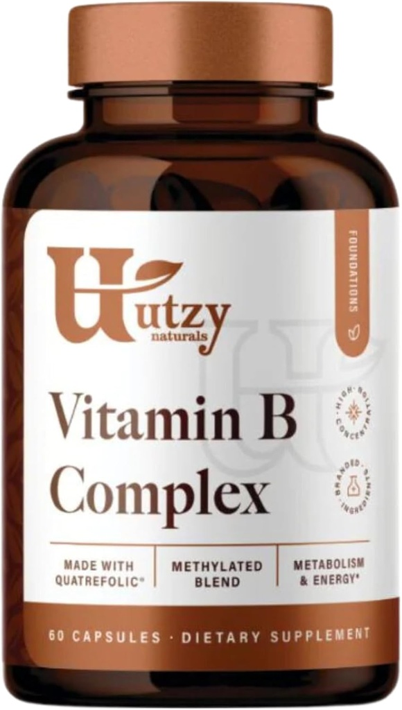 Utzy Naturals Vitamin B Komplex 124; Obsahuje všech 8 esenciální B vitaminy 124; s Choline a Inositol 124; 60 Kapsle