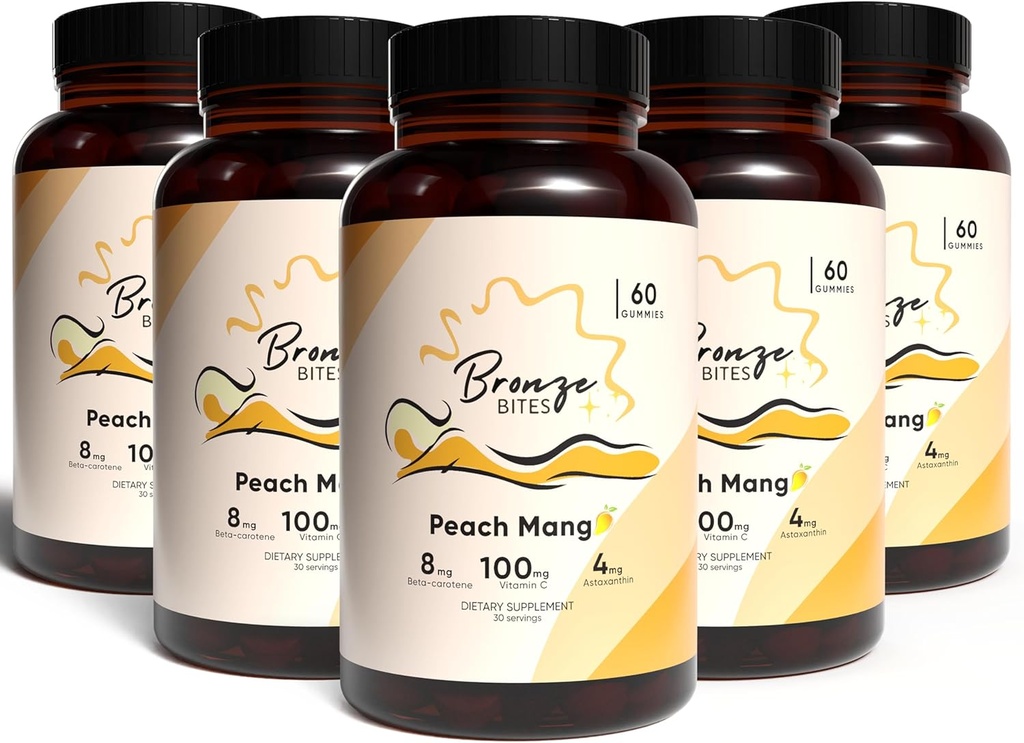 Opalovací gumy, Denní gumie s beta- karotenem a vitaminem C & Astaxanthin, přírodní tankovací doplněk, Vegan, Non- GMO - 180 gummies - balení 5