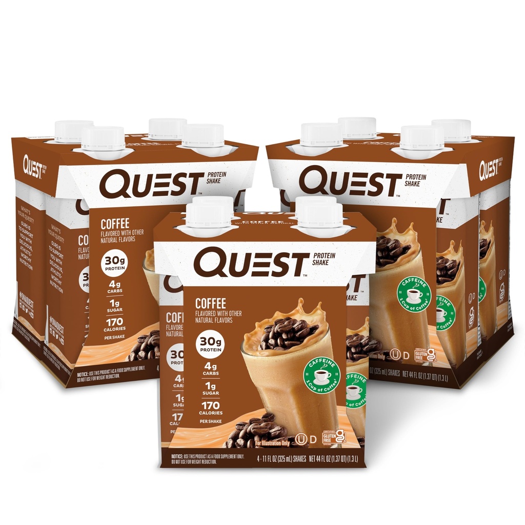 Quest Nutrition Ready to Drink Coffee Protein Shake, 30g Protein, 4g Carb, 1g Sugar, Gluten Free, Keto Friendly, 4 Počet (balení po 3)