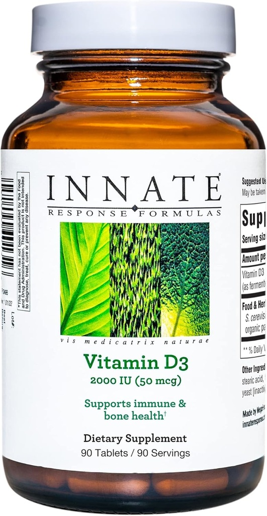 INNATE Response Applicas Vitamin D3 2000 IU (50 mcg) - dodatek k vitamínu na podporu imunitního a kostního zdraví - Vegetariánské, non-GMO, a Kosher - Made Without 9 Food Allergens - 90 tablet (90 Služeb)