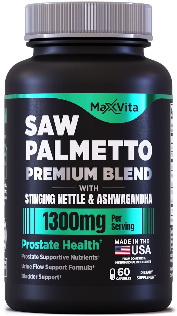 Prostate Premium - Saw Palmetto pro muže, pálení kopřiva, Ashwagandha, Lycopene, močová měchýř a reliéf, dodatek pro muže, 60ct
