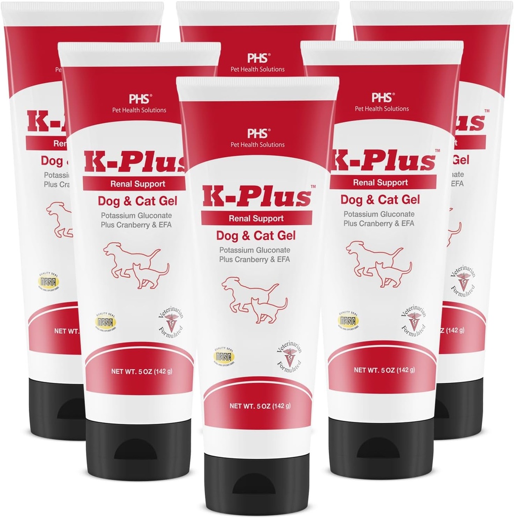 K- Plus Draslík Gluconate Renal Gel Plus Cranberry a EPA pro psy a kočky - Veterinární schválená doplněk ledvin - Podporuje rovnováhu draslíku - (6 Pack, Gel)