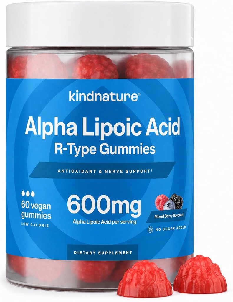 Příroda Alpha Kyselina lipoová Gummies - neuropatie doplňky - Vegan, Sugar- Free, Nízká kalorie 600 mg ALA dodatek - Čistá kyselina alpha lipoová 600mg pro antioxidační nutriční doplňky