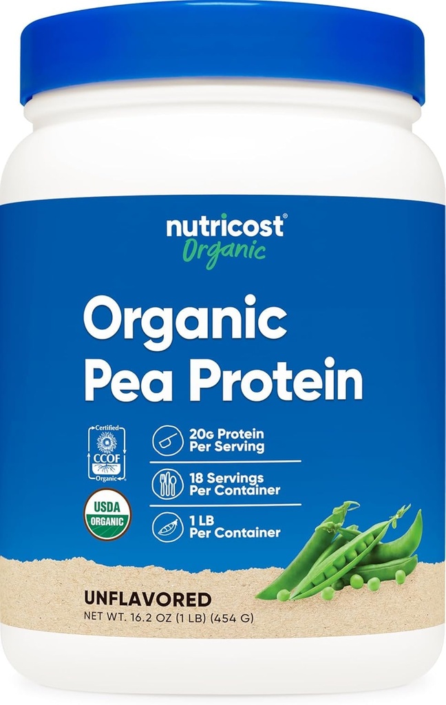 Nutricost Organic Pea Protein Powder (1 LB) Neochucený - Certified USDA Organic, Protein from Rostliny, Vegetarian Friendly, Gluten Free, Non- GMO