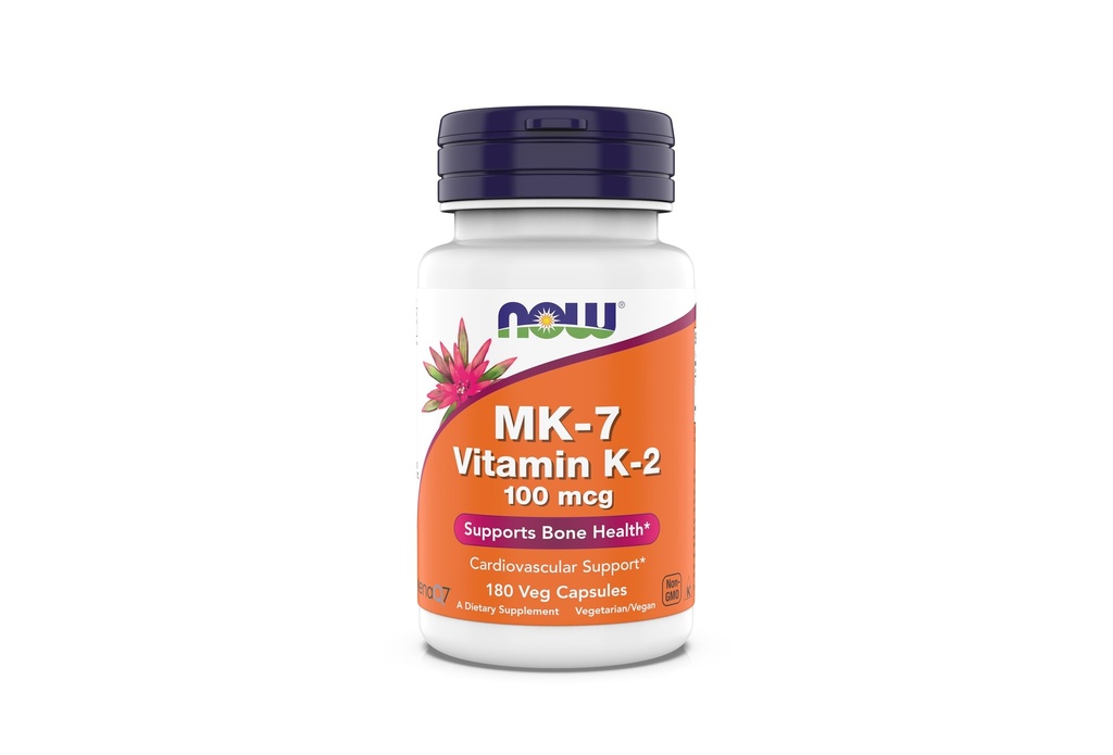 Nyní doplňky, MK-7 Vitamin K-2 100 mcg, Kardiovaskulární podpora *, Podporuje kostní zdraví *, 180 Veg Kapsle