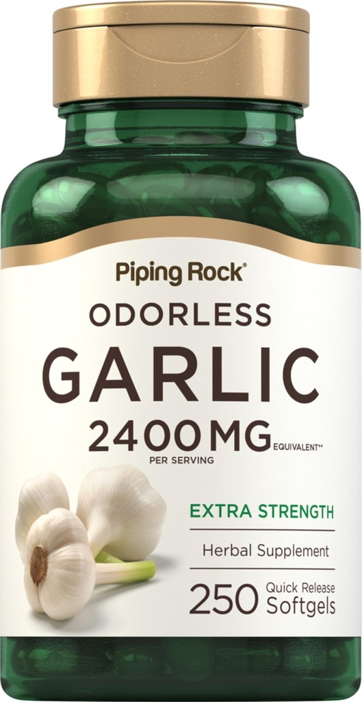 Piping Rock Odorless Česnek Dodatek 2400mg 124; 250 Softgels 124; High Potency Bylinný extrakt 124; Extra síla pilulky 124; Non- GMO, gluten zdarma
