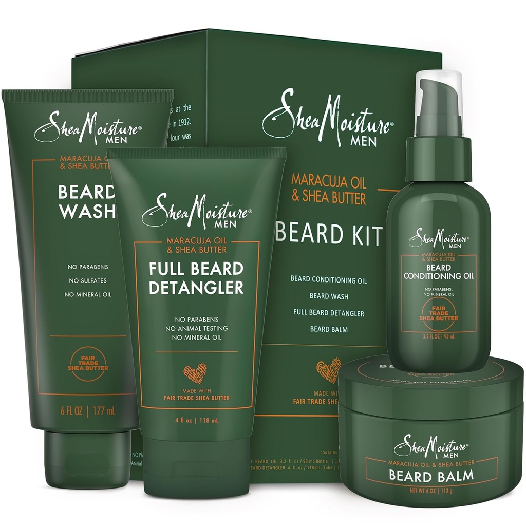 SheaMoisture Beard- Care Kit pro muže, zahrnuje mytí, balzám, olej, kondicionér, přírodní Shea máslo & Maracuja olej, velký dárek