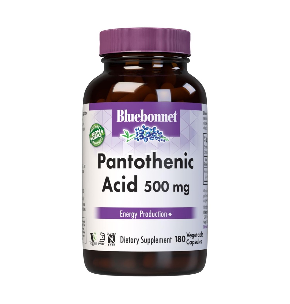 Bluebonnet Pantothenic Acid 500 mg Zeleninové kapsle, 180 Počet