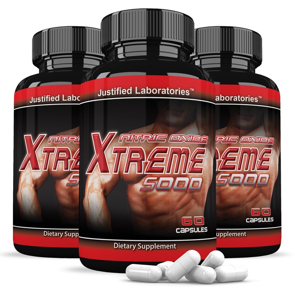 Odůvodněné laboratoře (3 balení Oxid dusnatý Xtreme 5000 Pokročilé pánské Heath Formule 60 Kapsle