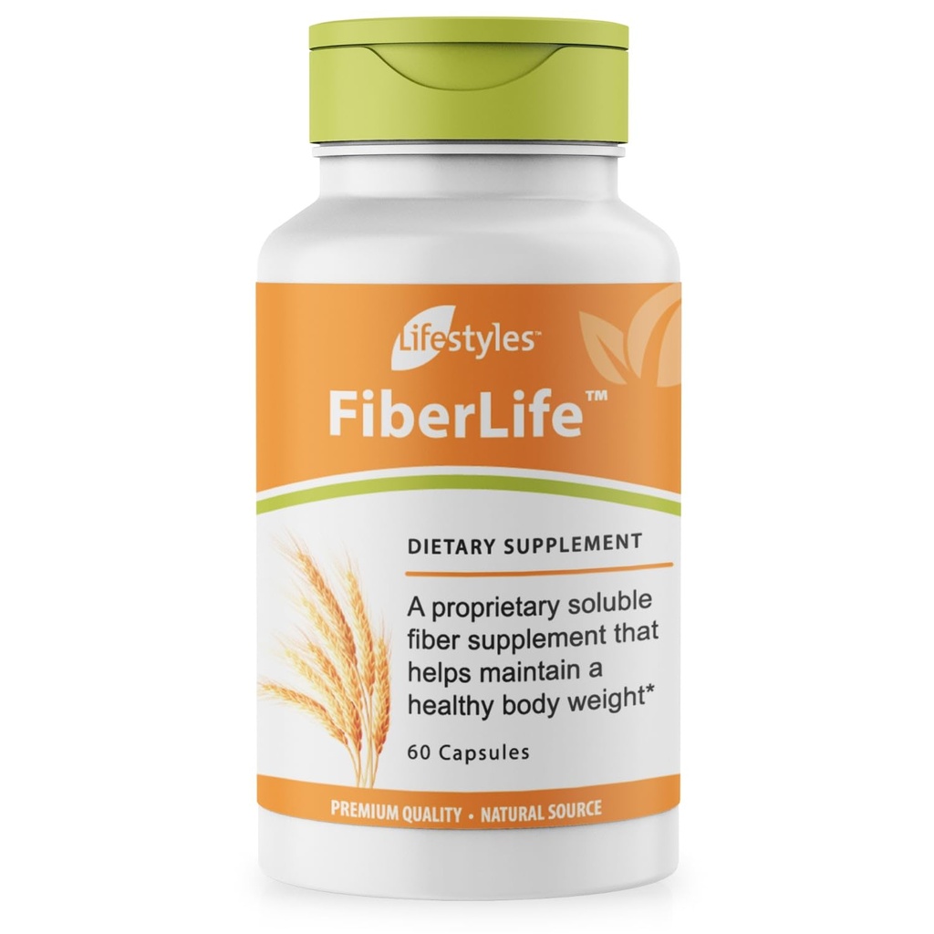 Lifestyles FiberLife Supplement - Soluble Fiber for Digestive Health & Cholesterol Support with Konjac, Guar Gum, Xanthan Gum, and Cinnamon - Made in Canada - 60 Kapsle (60 Kapsle (Balení po 1))