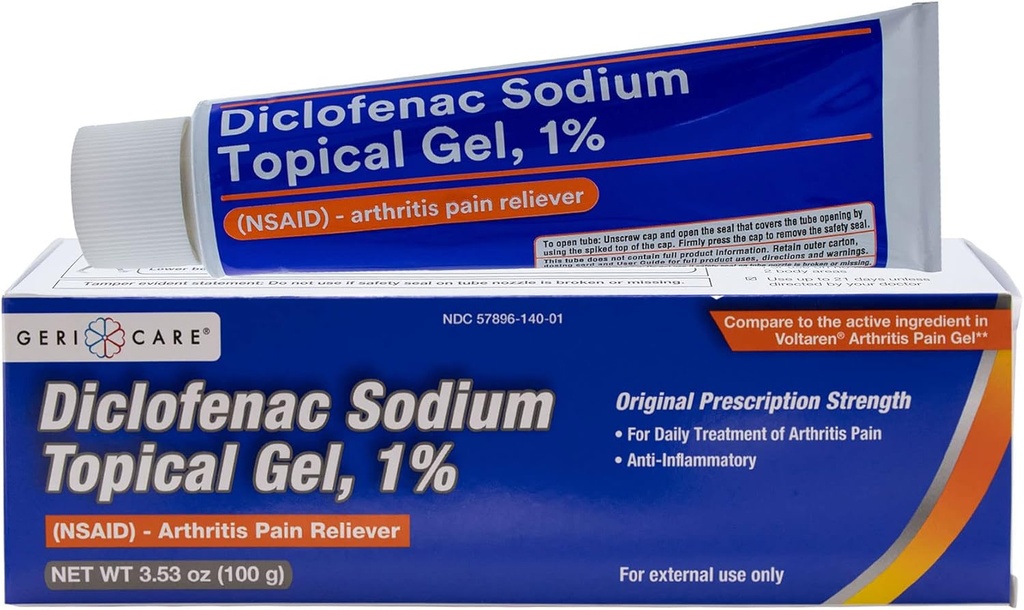Topical Artritis Pain Relief Gel Diklofenac Sodná sůl 1% (NSAID) od GeriCare- Hand Wrist Elbow Foot Ankle Knee Extra- Strength Artritis Pain Reliever- Antizánětlivé Artritis Pain Treatment - 3.53oz