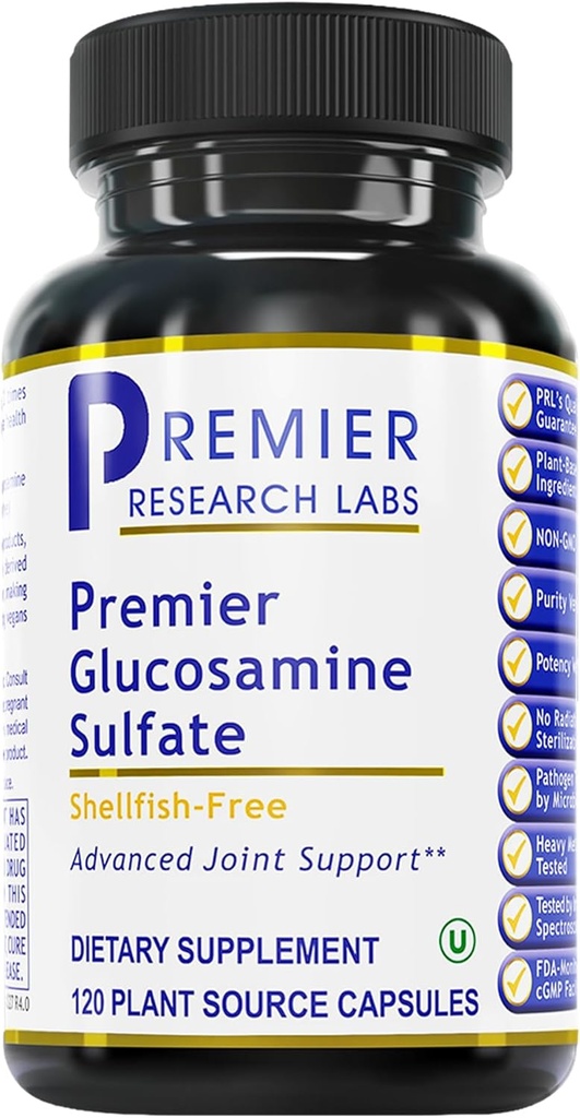 Premier Research Labs Glucosamine Sulfat - Shellfish Free Glucosamine Sulfath Kapsle pro společnou podporu, Connective Tissue Health, 750 mg Per Serving, Vegan Friendly - 120 Vegetariánské Kapsle