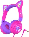 iClever Děti sluchátka Cat Uar, LED Light Up, 85dBA Safe Volume, Stereo Sound Toddler sluchátka pro cestovní školu, skládací 3.5mm Wired děti sluchátka pro iPad Tablety, Meow Lollipop-Hot Pink