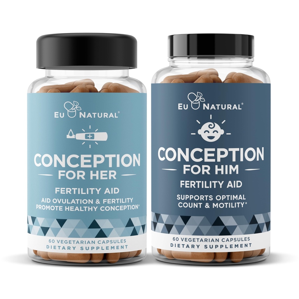 Koncepce Fertilita pro ni a pro něj Bundle - Plodnost doplňky Combo pro ženy a muže - Prenatální vitaminy - Podpora rovnováhy hormonů, konzistence cyklu, pomoc ovulace - 120 Počet