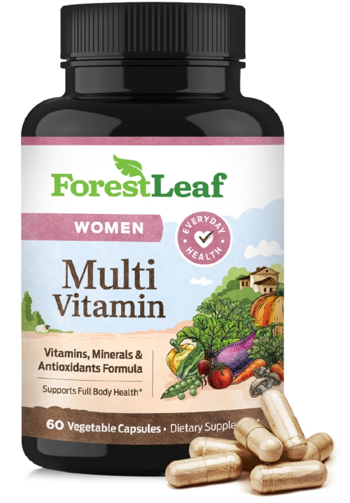 ForestLeaf Daily Vitamin Multivitamin pro ženy, Multi- Vitamin pro ženy - Womens Multivitamins & Multiminerální doplňky 124; Všechny esenciální vitaminy potřebné pro zdraví a energie 124; 60 Veg Caps