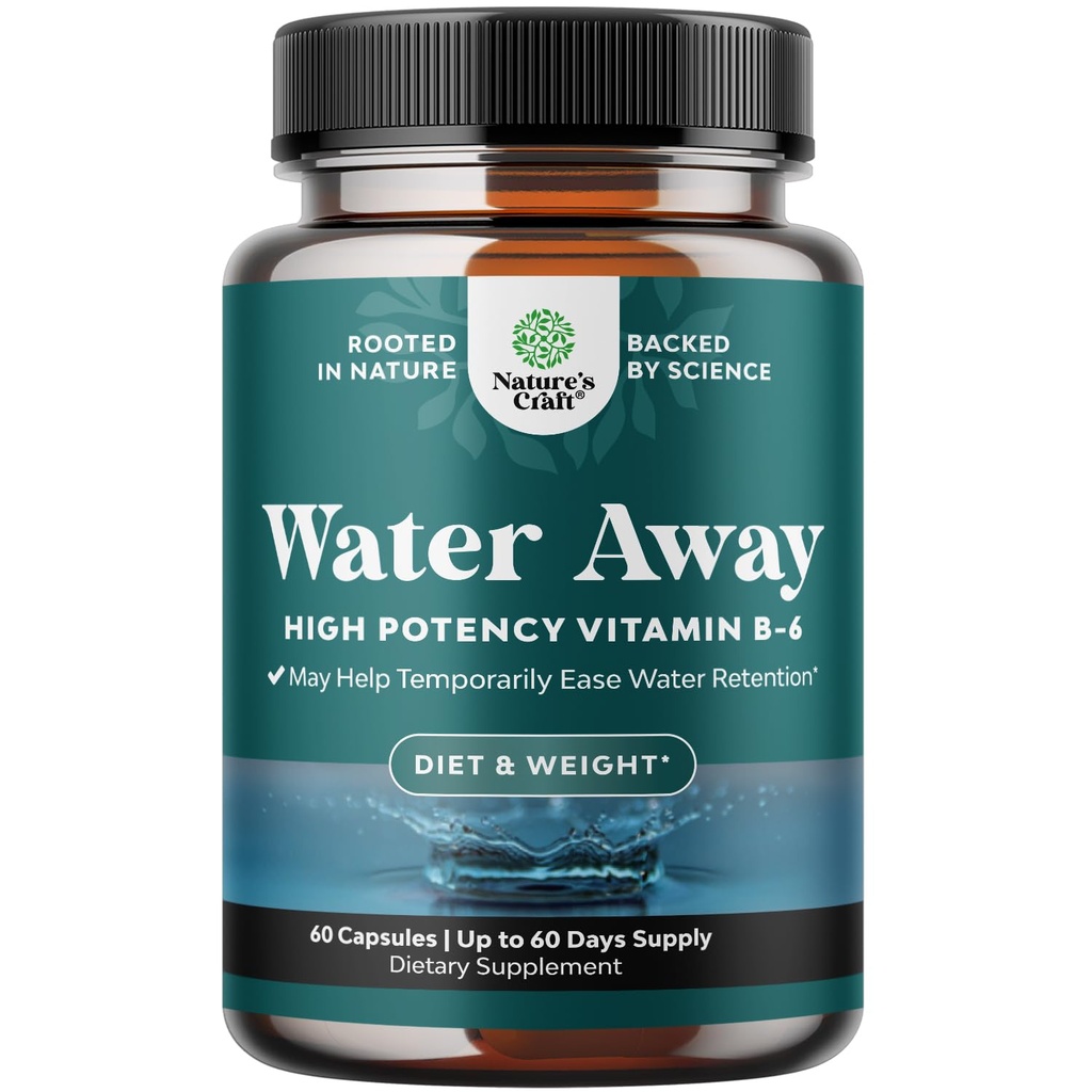 Water Away Bylinné Diuretické pilulky Vysoká síla - Fluid Retention Dodatek s Pampeliška Leaf Extract & Zelený čaj pro nadýmání úlevu pro ženy a muže - Kapsle pro nohy a nohy Otok - 60 Počet