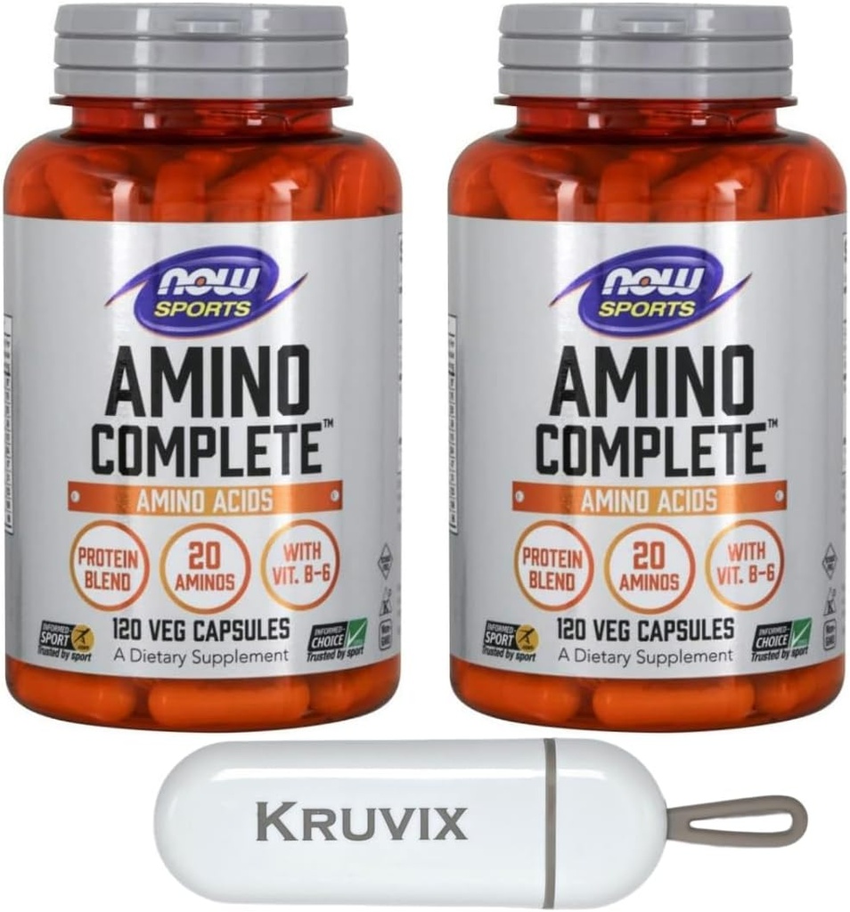 Nyní Foods Sports Nutrition, Amino Complete ™ IR 124; Bílkovinné směsi s 21 Aminos a B-6 IR 124; 120 Veg Kapsle - Balení po 2 s Pill Organizer