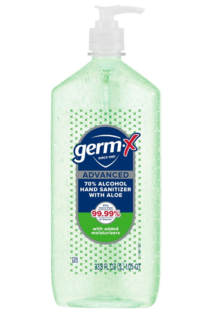 Germ-X Advanced Hand Sanitizer s Aloe a vitamínem E, Non- Sušení Moisturization Gel, Instant a No Rinse Formule, Pump láhev, Zpět do školy dodávky, 1 litr