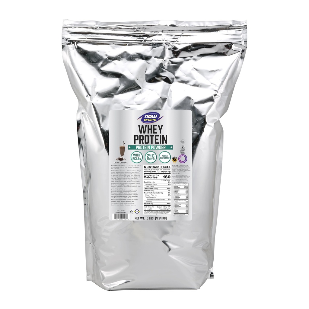 Nyní Potraviny Sportovní výživa, Syrovátkový protein, 24 g s BCAA, krémová čokoláda prášek, 10- Pound