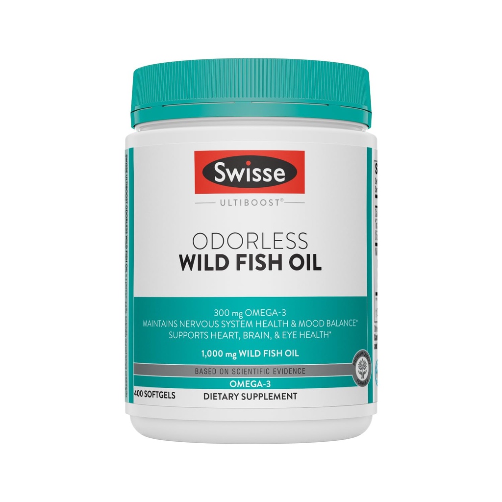 Swisse Wild Fish Oil Omega 3 Doplňky pro ženy a muže 1000 mg Softgels CLAS124; EPA DHA Fish Oil doplňky CLAS124; Odorless - Pomáhá podporovat mozek, oko a srdce zdraví CLAS124; 400 Softgel pilulky