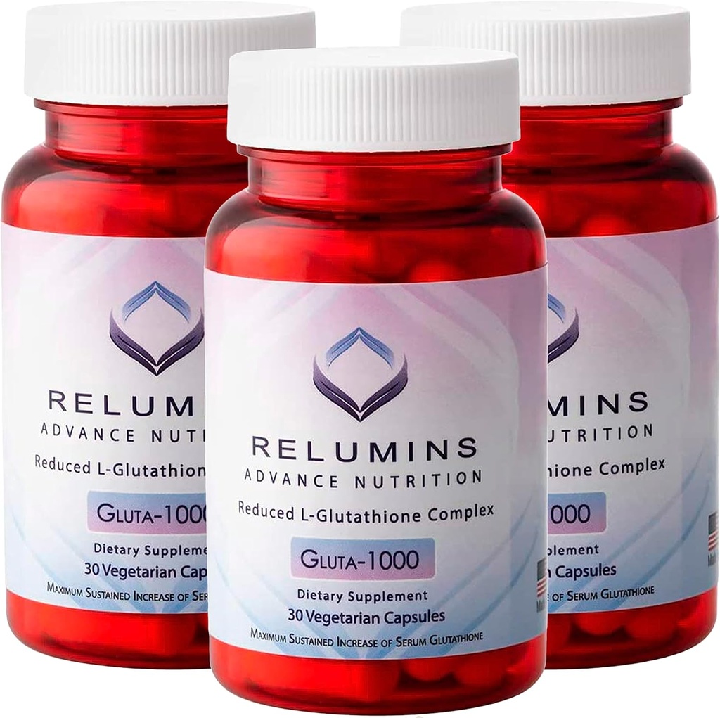 Relumins Advance Nutrition Gluta 1000 - Reduced L- Glutathione, Alpha Lipoic Acid & Rose HIPS, Antioxidant Support for Skin & Celodenní Wellness, Made in USA - 30 Kapsle x 3 Lahve (45- Day Supply)